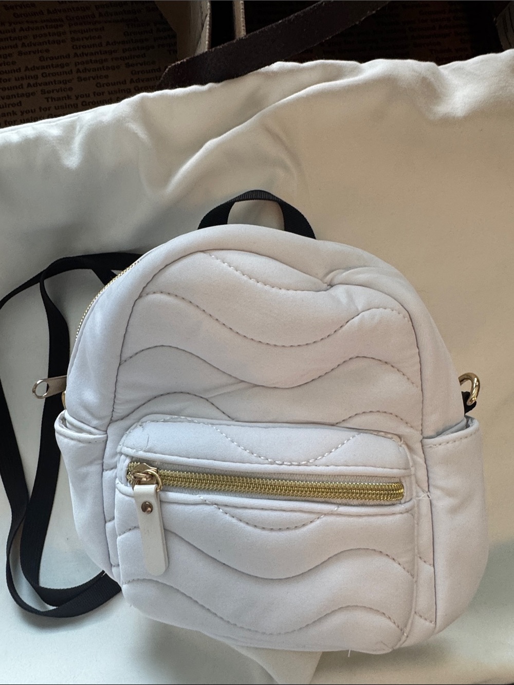 Icing Quilted Mini Backpack in White with Gold Hardware